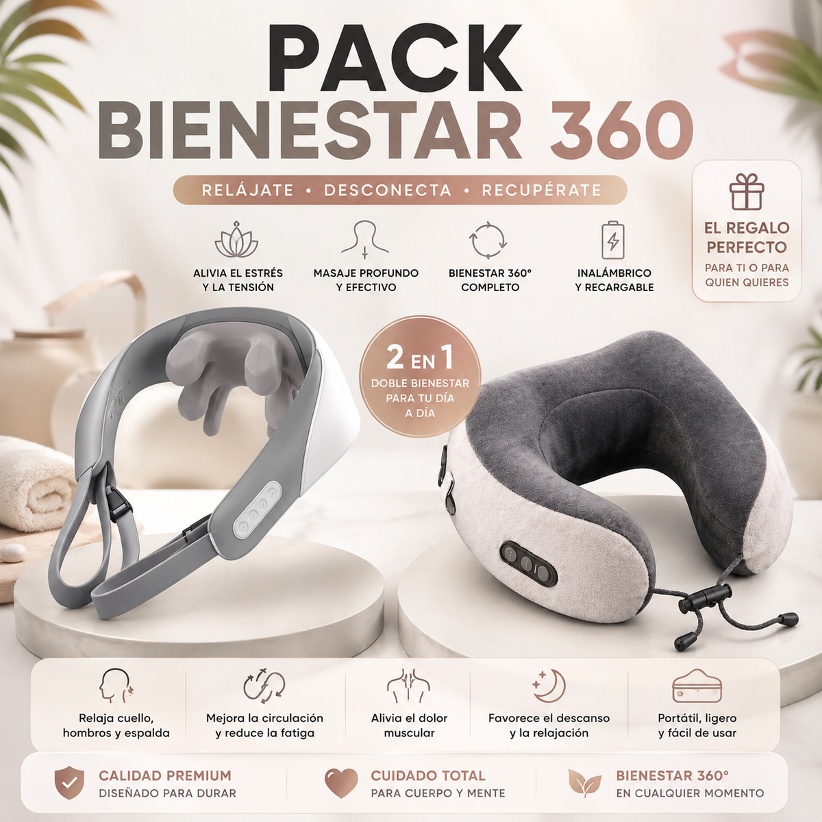 Pack Bienestar 360 — Masajeador 5D + Cojines De Masaje