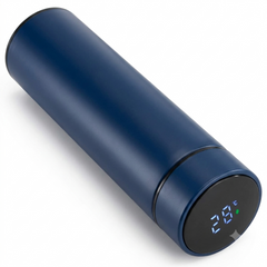 Termo inteligente azul marino con pantalla de temperatura